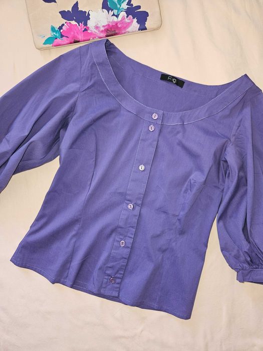 Лилава дамска риза Figl, размер S с буфан ръкави