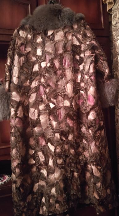 Шуба пальто кожа/каракуль,размер 54-56