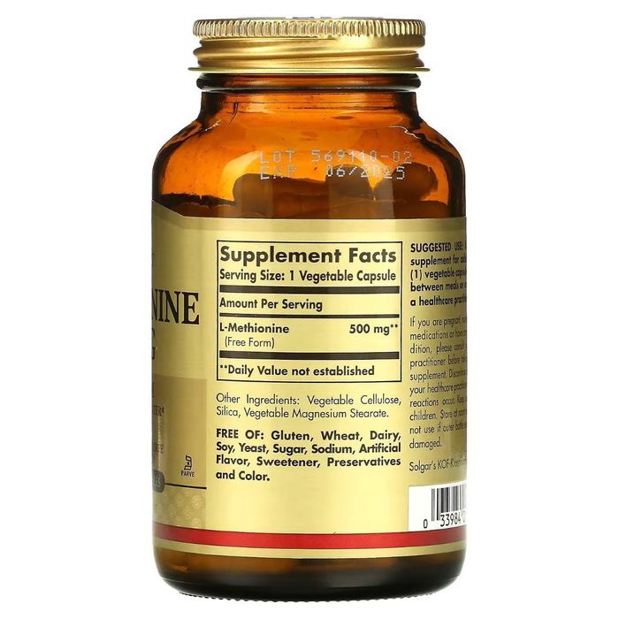 Метионин, Solgar, L-Methionine 500mg 90 tab