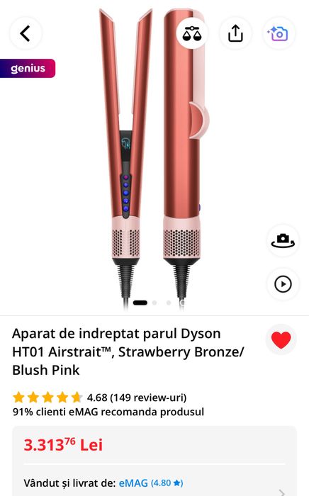 Dyson HT01 Airstrait™,editie Strawberry Bronze/Blush Pink