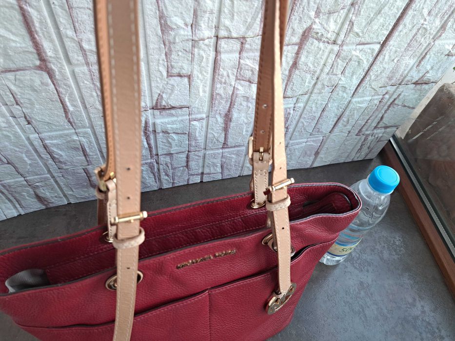 дамска чанта,Michael Kors,кожена торба-червена естествена кожа