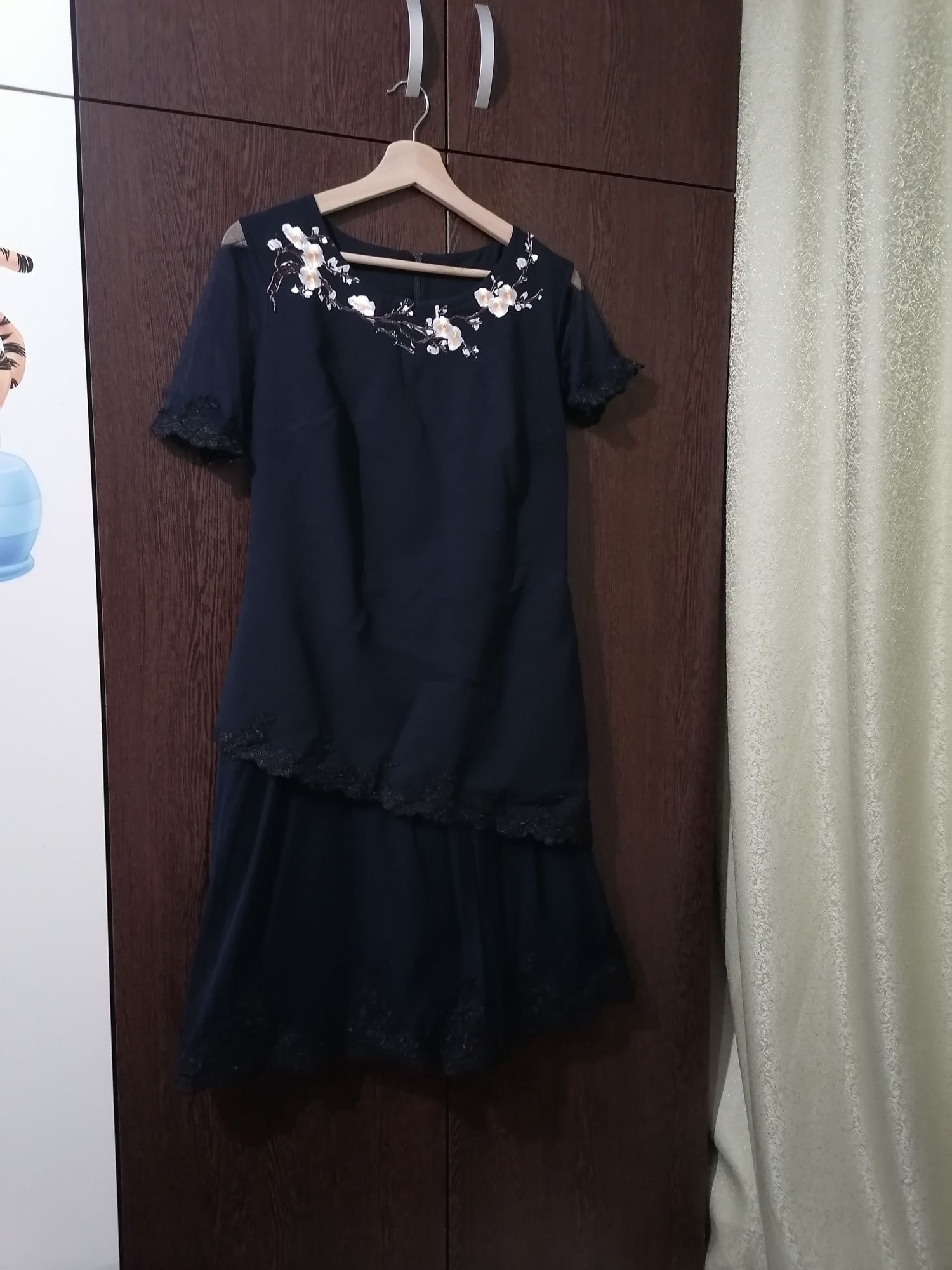 Rochie eleganta albastru indigo, S/M/ broderie