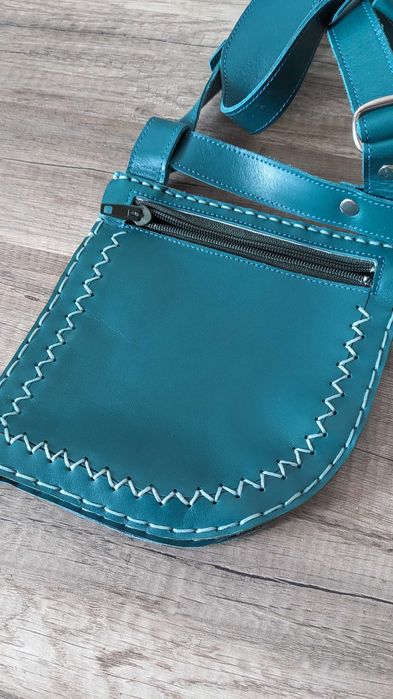 Ham din piele cu buzunare - handmade, albastru