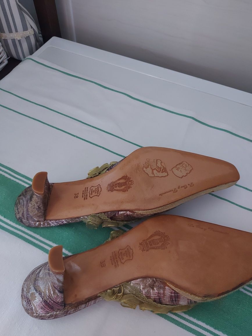 Saboți piele  Belen Dónate,cu aplicații dantela 37