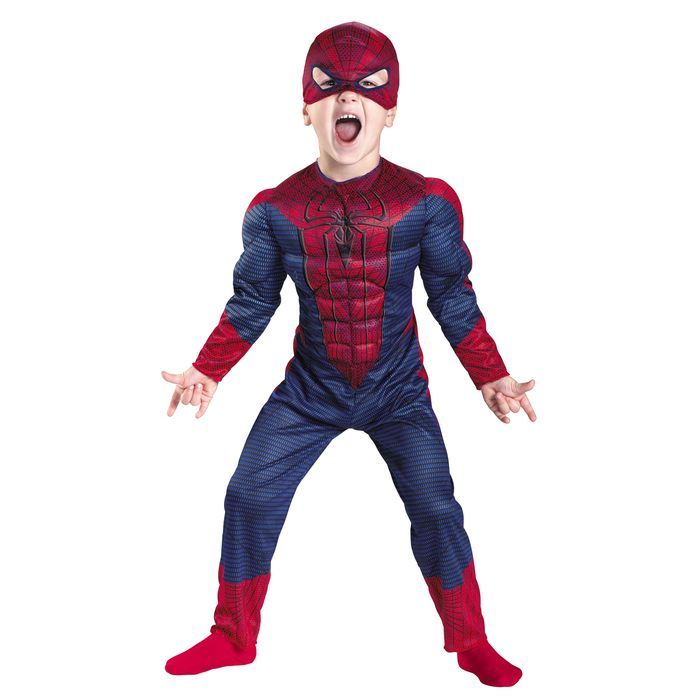 Set costum Spiderman cu muschi, pentru 3-5 ani si 2 lansatoare, rosu