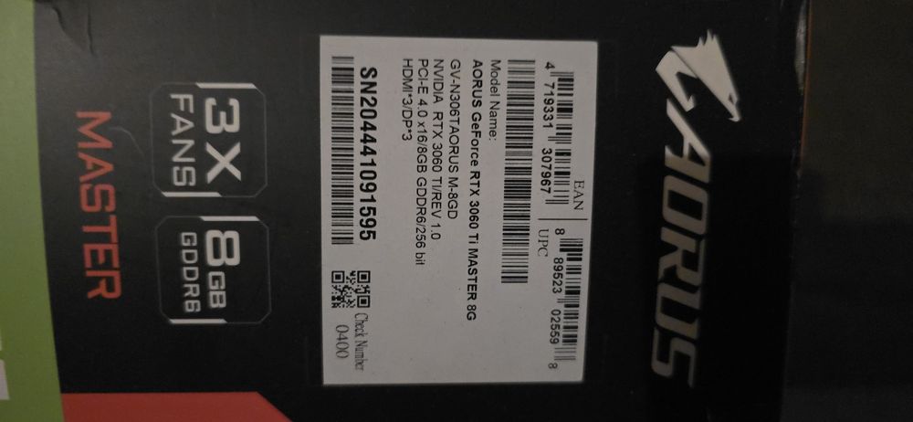 Placa Video Rtx NVIDIA GIGABYTE 3060ti Aorus Garantie