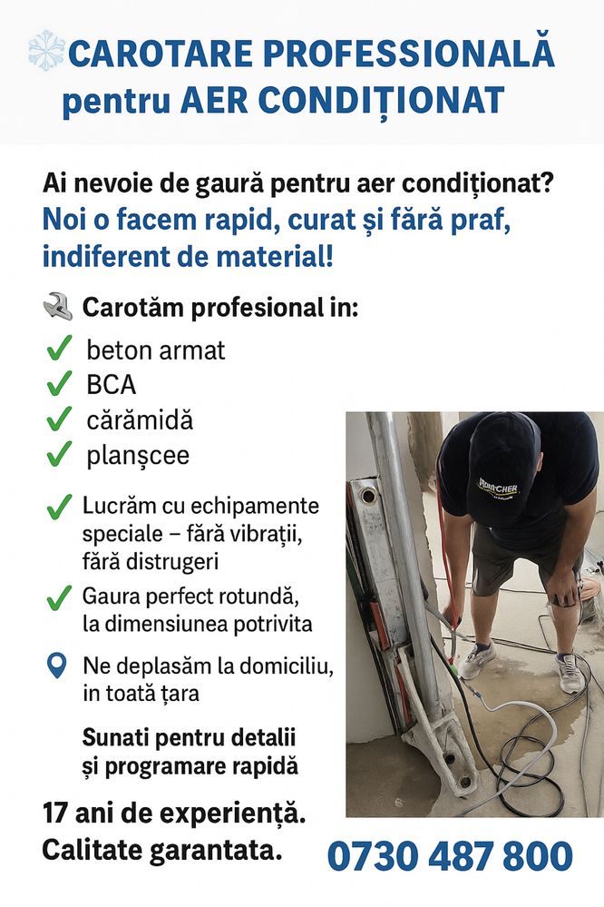 Găuri aer condiționat, centrală, hotă – rapid, curat, beton, BCA!