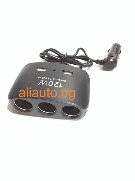 Разклонител на запалка - 3 гнезда - 2 usb