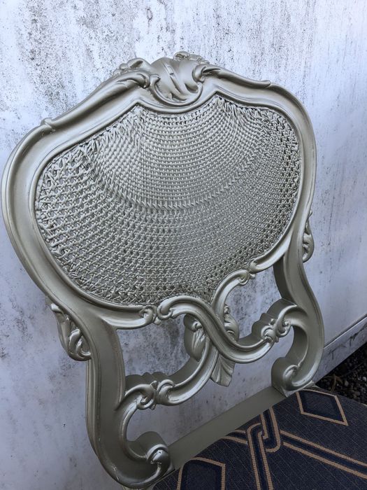 Pereche scaune vintage reconditionate gold aurii violet