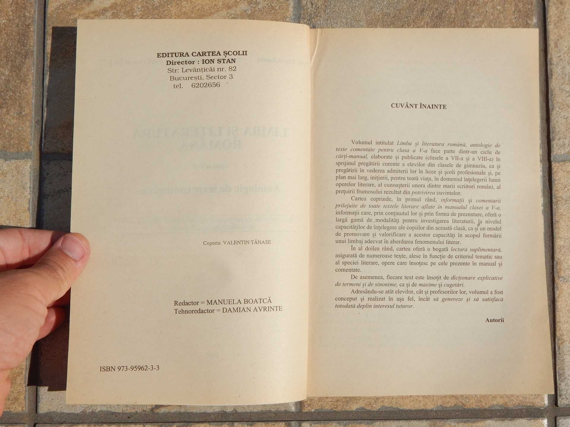 Antologie texte comentate limba romana clasa V Pruna Boatca Sovu 1997