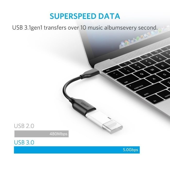 Anker Powerline USB-C към USB 3.1 (A8165011), адаптор с кабел 12см
