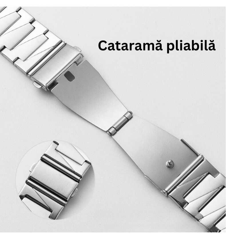 Curea metalica ceas, design unic, otel inoxidabil, 22 mm, argintiu