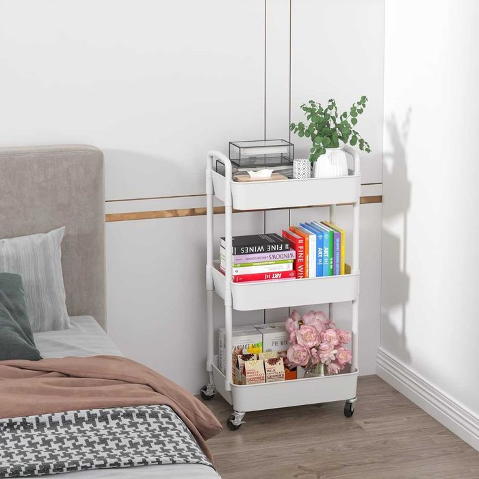 Количка с колела, 3 рафта, 39 x 29 x 76 см, пластмаса/метал, бяла