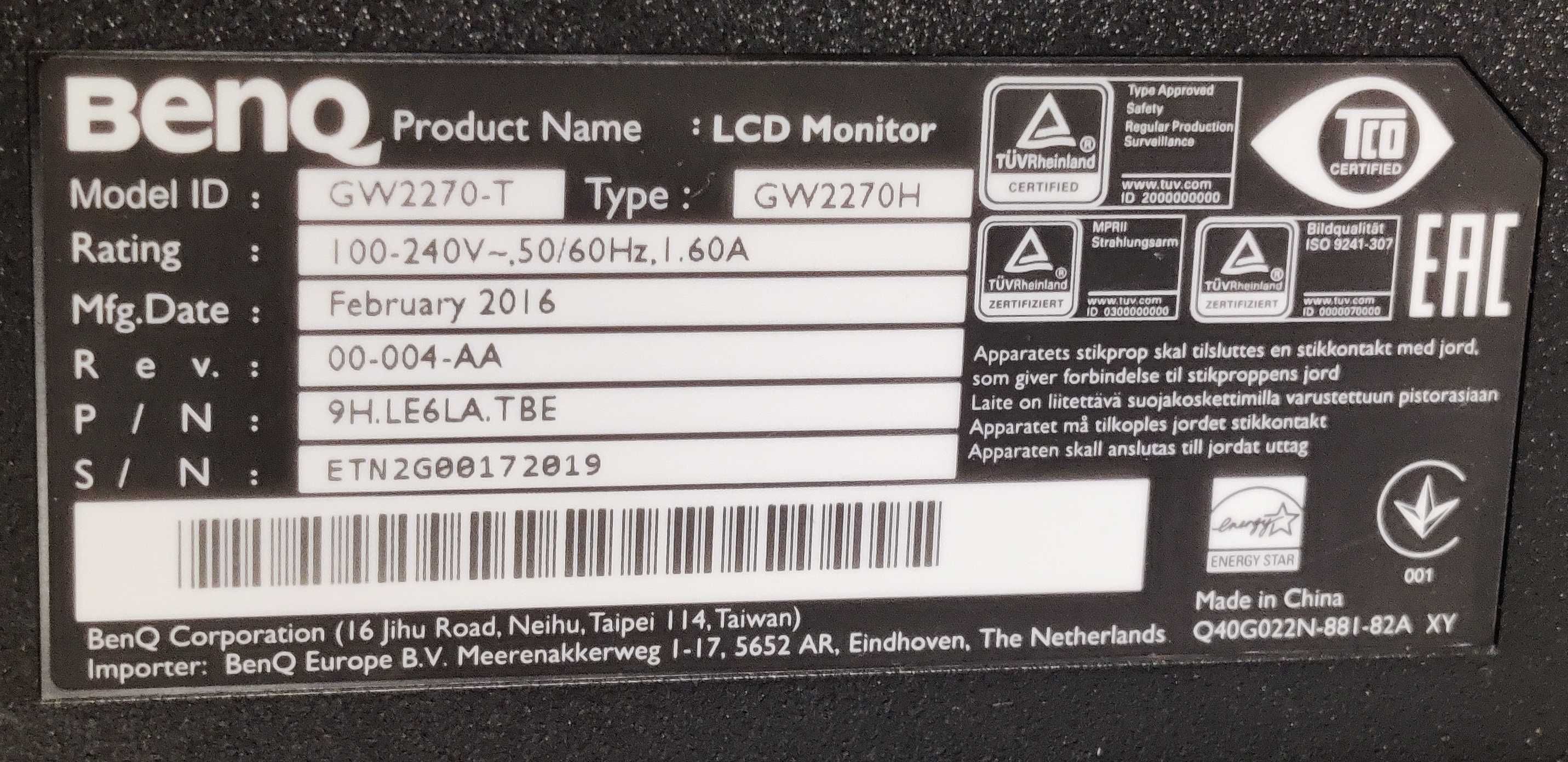 Monitor LED BenQ, 21.5", Full HD , DVI, Negru, GW2270