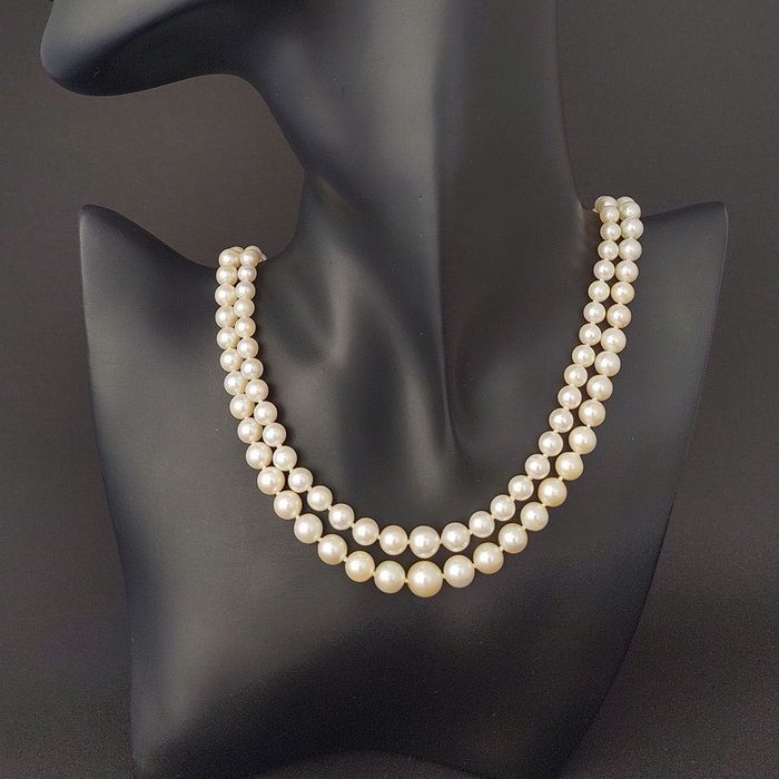 (PROMOTIE) colier perle Akoya, aur 14k, safire, diamante, certif.