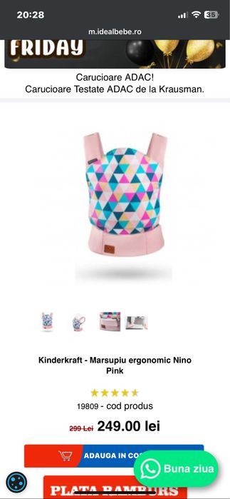 Kinderkraft - Marsupiu ergonomic Nino Pink