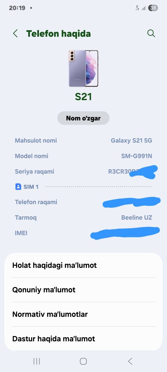 Samsung s21 5g holati allo