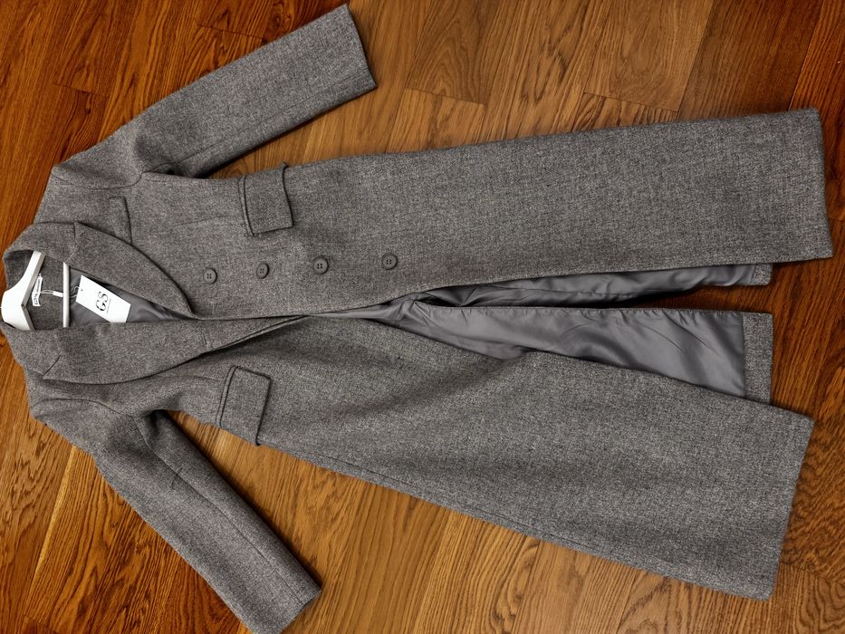 Пальто шерсть серое приталенное