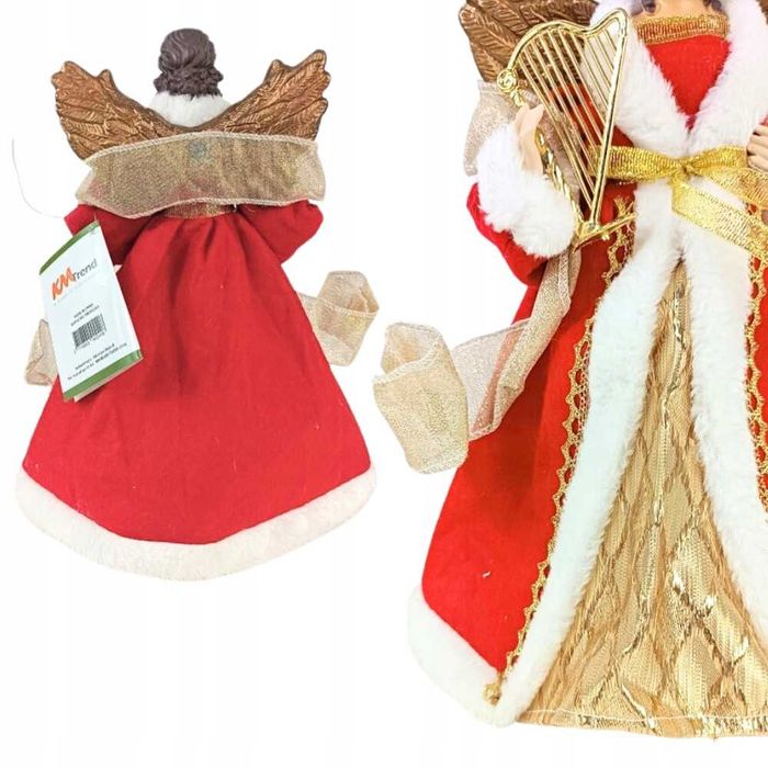 Стоящ орнамент CHRISTMAS SPEAK за коледна елха ангел червен 32 см