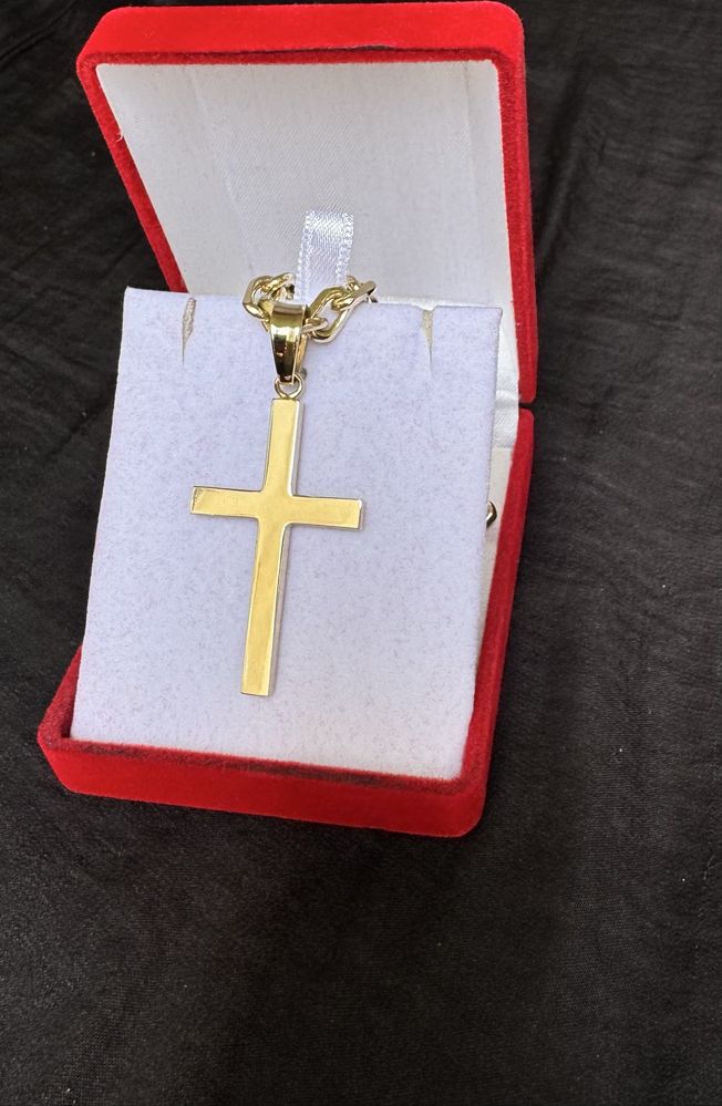 Масивен златен синджир с кръст, 60+гр. 14k/585, 56 см.