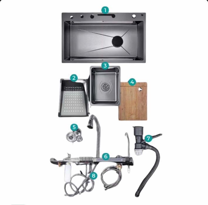 Chiuveta multifunctionala neagru-grafit 75x46x20cm - accesorii incluse