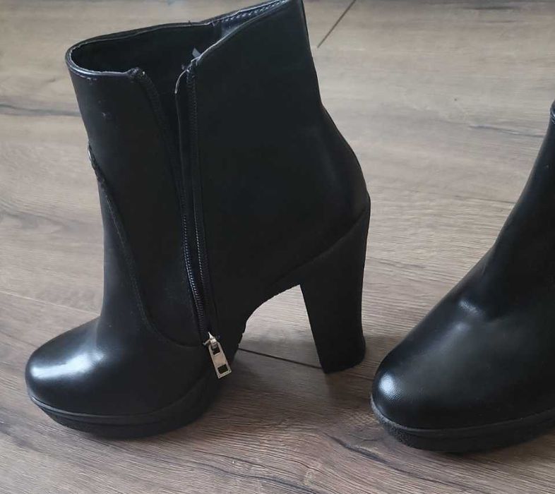 черни боти на дебел ток от Mi moda естествена кожа