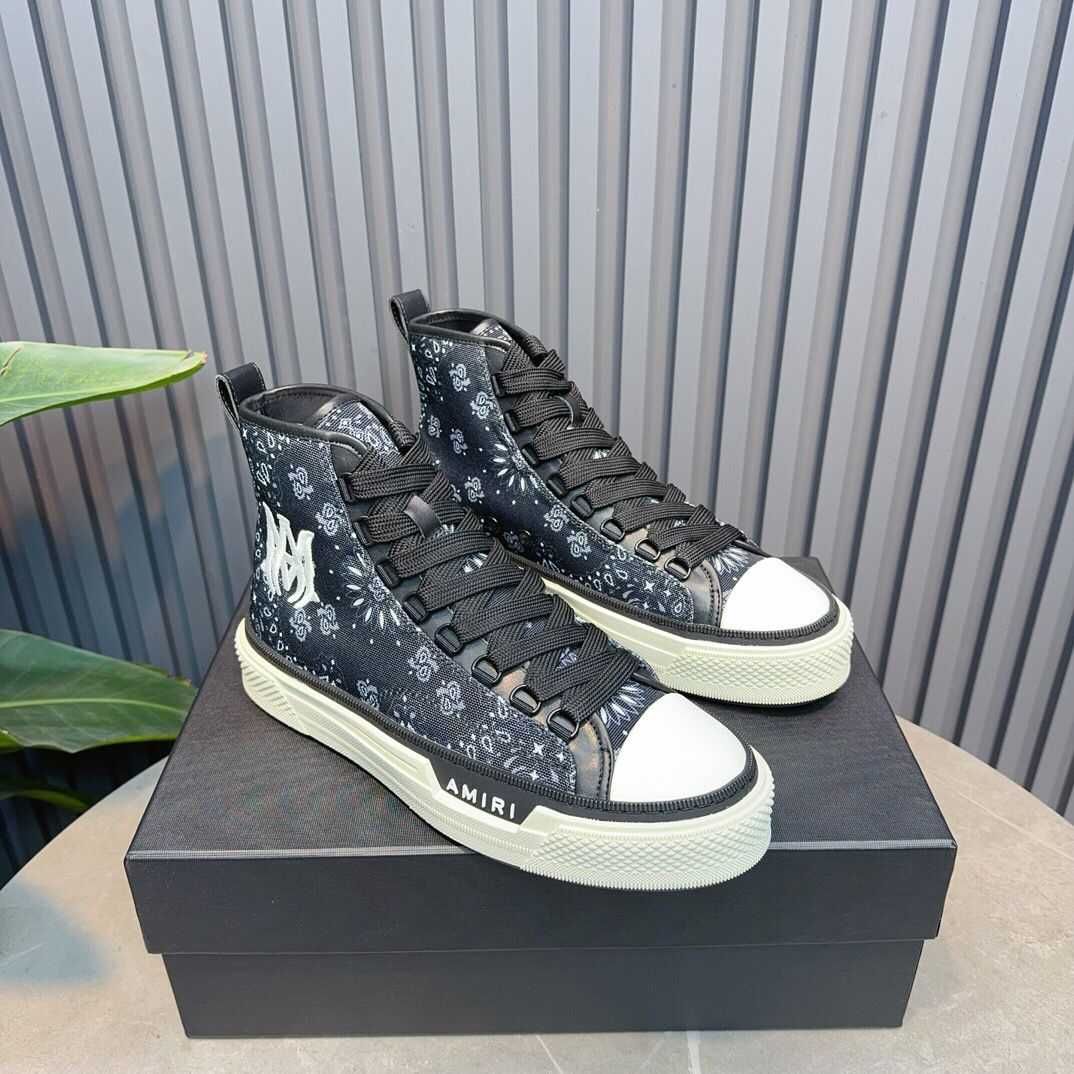 Adidasi Amiri High-Top Court Sneakers - Black/White Premium din Piele