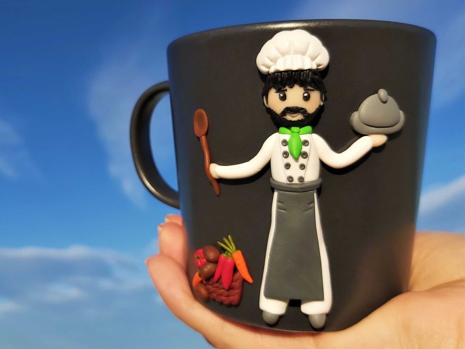 Cana handmade personalizata bucatar/masterchef din fimo