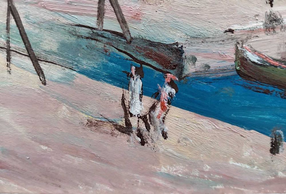 Tablou vechi - peisaj la mediterana - semnat AC ( Ciucurencu )