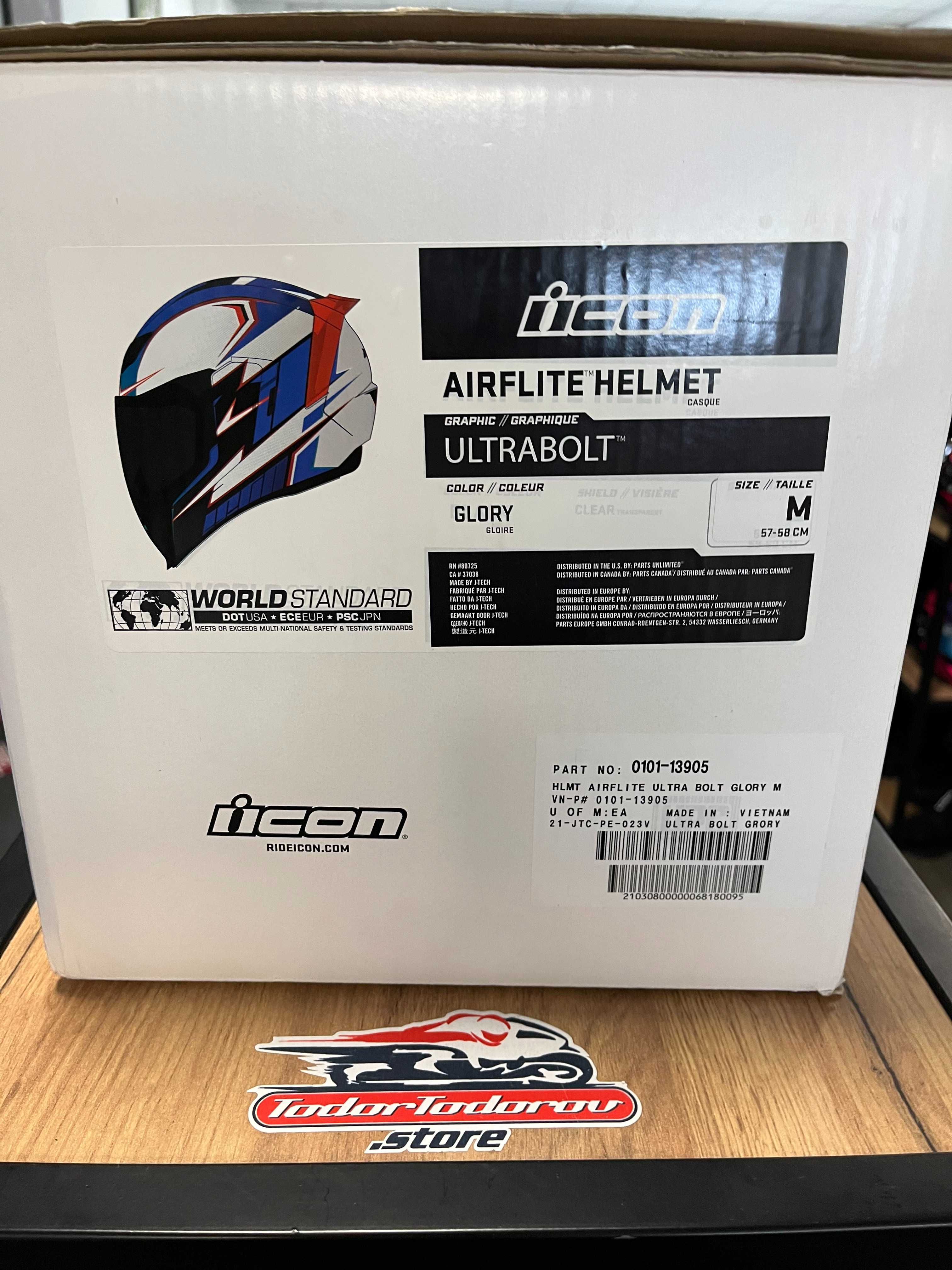 Мото каска ICON AIRFLITE ULTRA BOLT GLORY GLOSS,M 57-58см. два визьора
