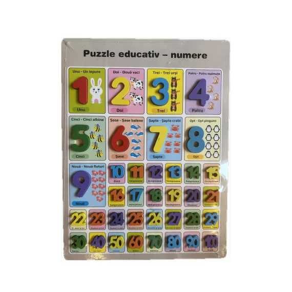 Puzzle educativ din lemn cu 37 de piese, tematica numere si simboluri