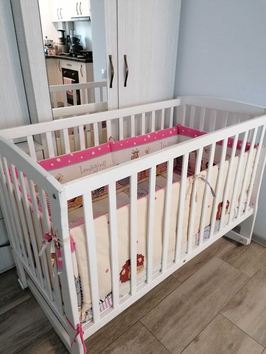 Patut bebe/copil Meșterel Mos Ene cu sistem balansare +saltea+lenjerie