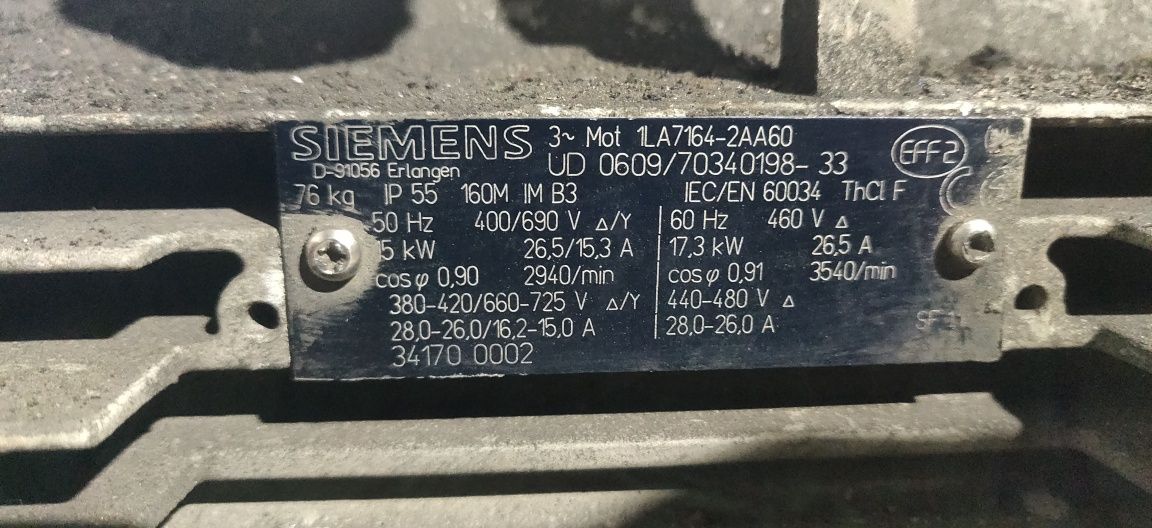 Motor electric trifazat Siemens, 15kW, 3000rpm, 380V