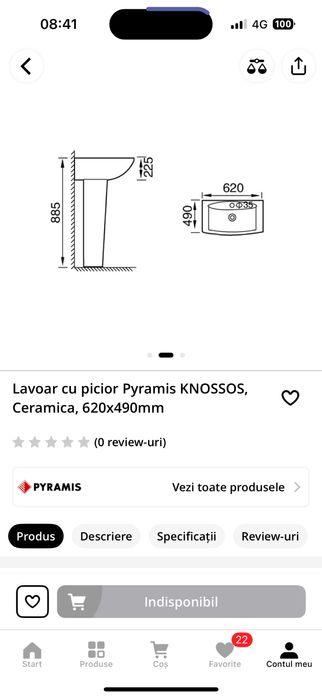 Lavoar cu picior Pyramis