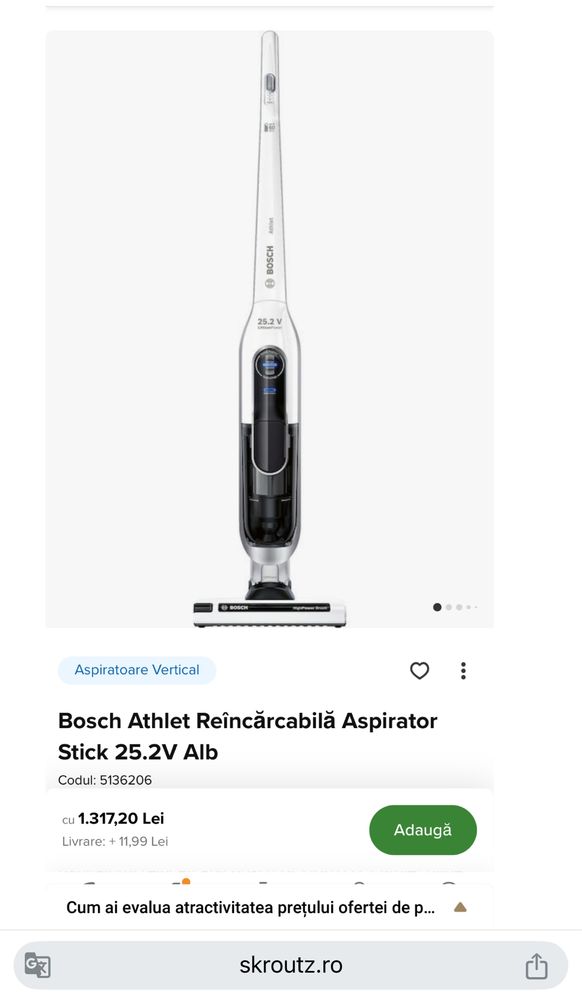 Aspirator vertical Bosch de top cu acumulator NOU Li-ion