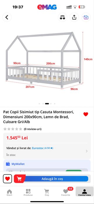 Pat tip căsuță Montessori cu saltea copii inclus