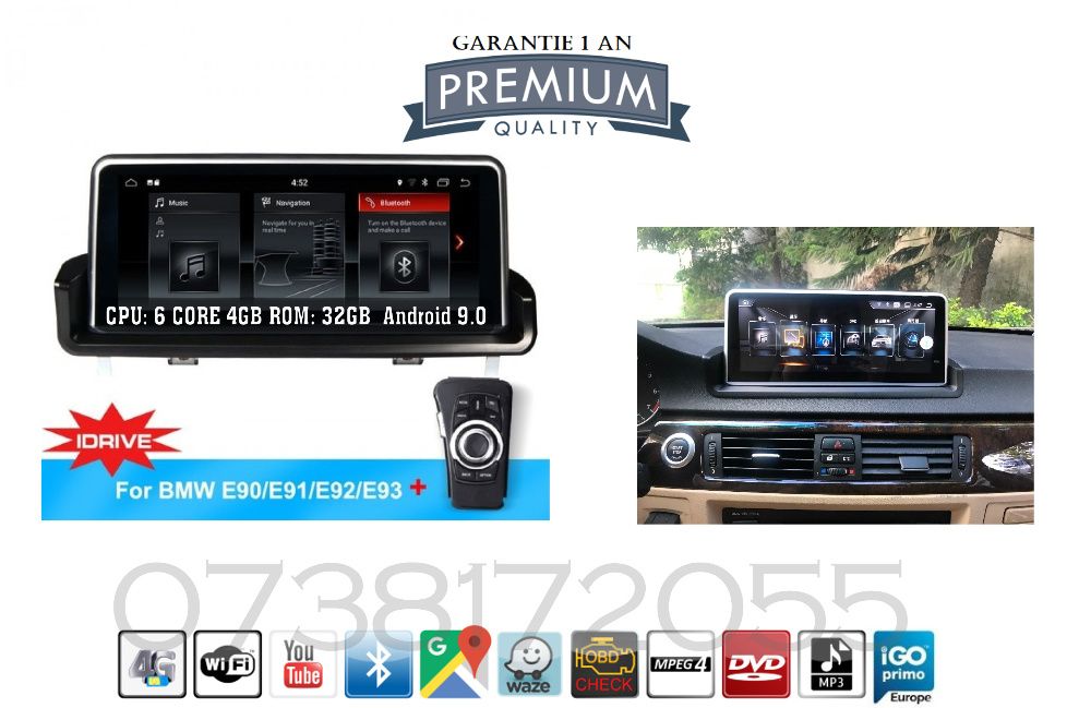 Navigatie Android BMW Seria 3 E90 E91 E92 GPS Internet BT Carplay