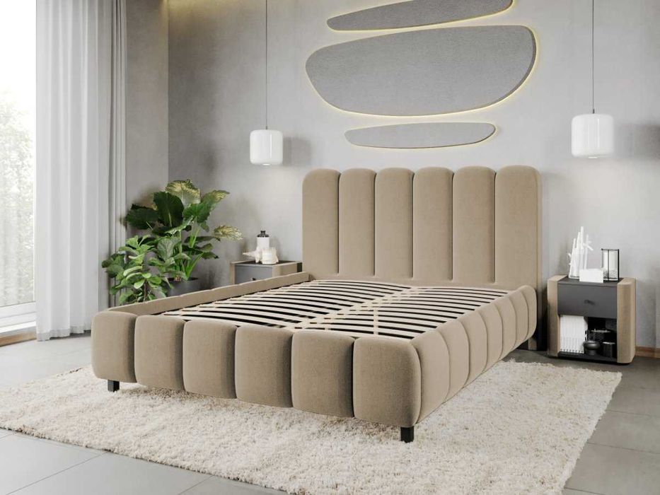 Pat Tapitat Bari Bej Velluto 3 cu somiera fixa