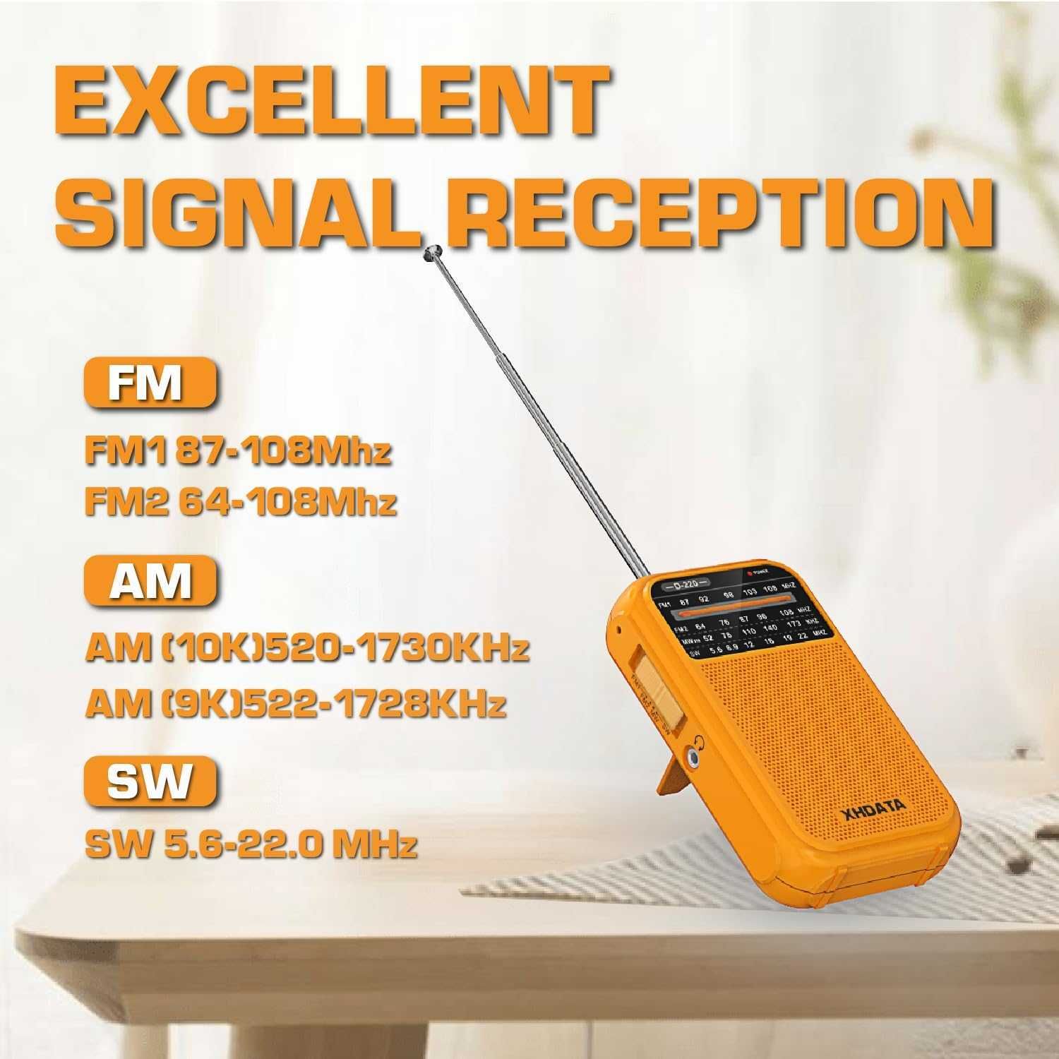 XHDATA D220 портативен FM 1-2, MW,SW радиоприемник-оранжев цвят