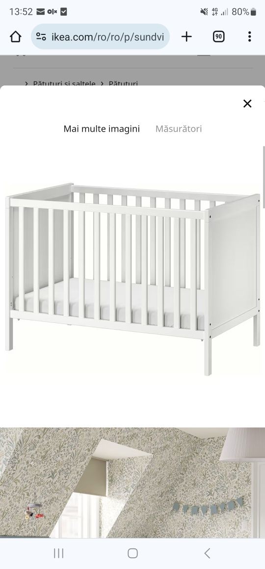 Patut bebelus 60 x 120 cm SUNDVIK, IKEA, alb plus saltea