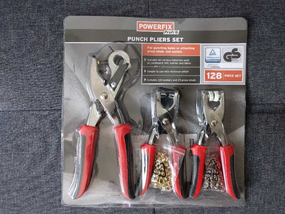 Set 3 clesti de gaurit si aplicat capse, inclusiv capse si ocheti; NOU