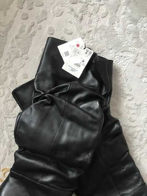 bershka inditex zara cizme piele toc negru tub