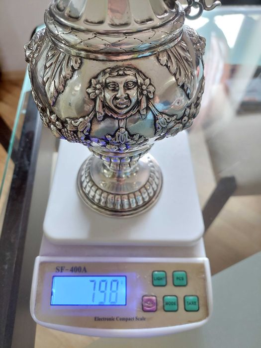 RRR Много рядка сребърна кана/ 19 век/сребро, злато, чаша