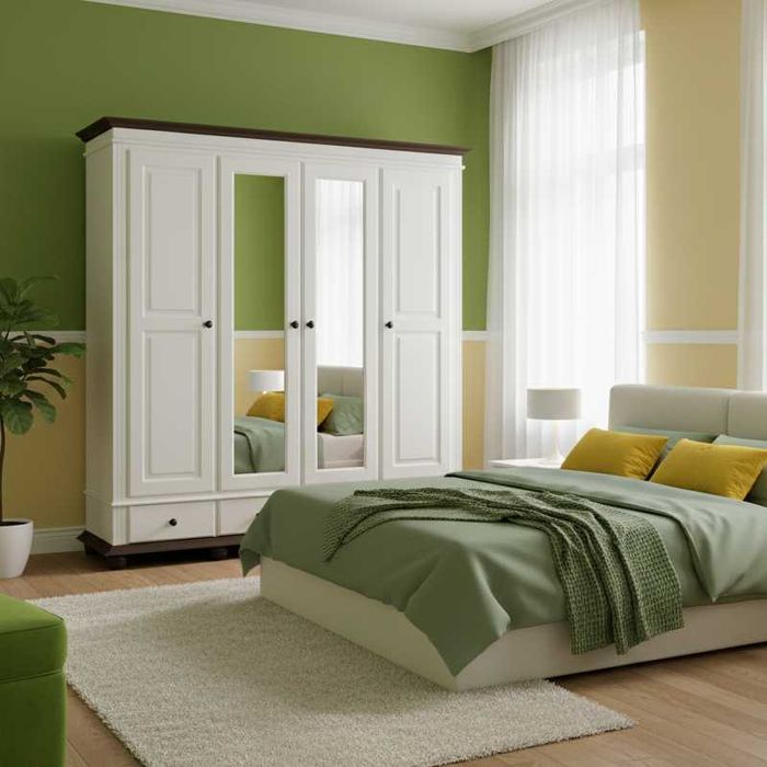 Sifonier din lemn masiv cu oglinda Seby, 4 usi + 3 sertare, alb+nuc