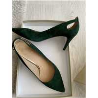 Pantofi piele intoarsa verde marime:38 toc:8cm