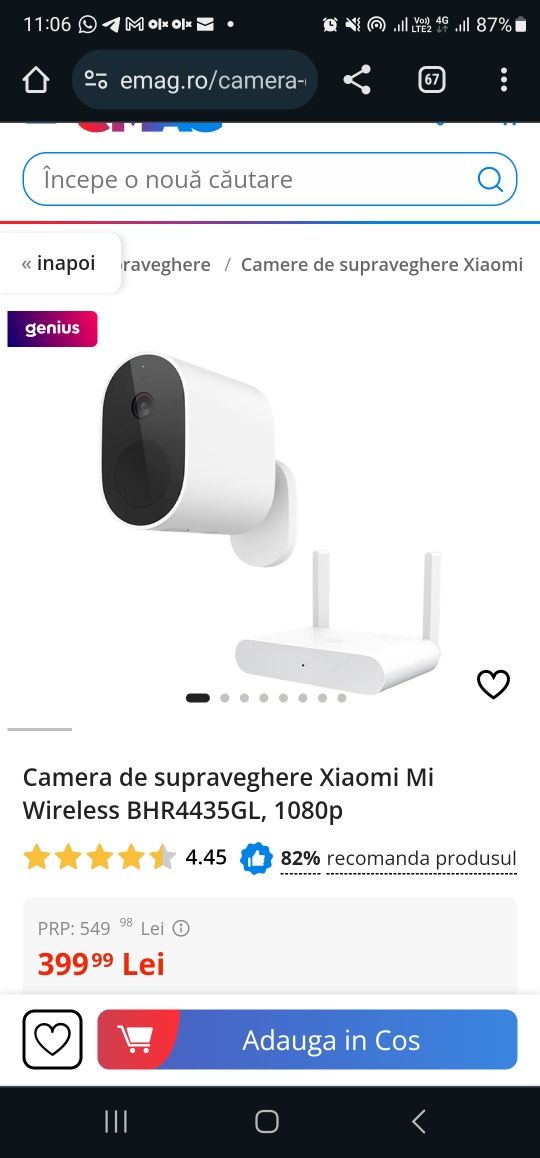 Camera de supraveghere Xiaomi Mi Wireless BHR4435GL, 1080p (sigilata)