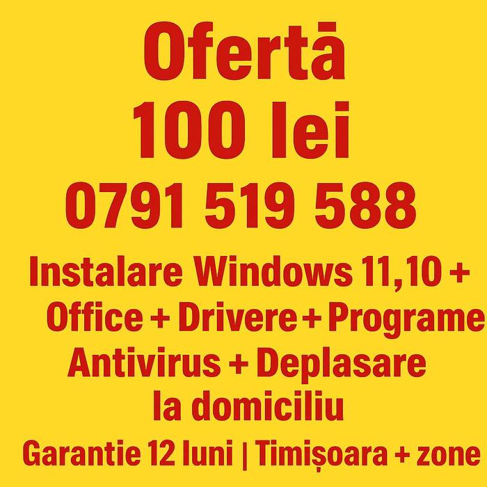 Instalare windows 11,10,office ,drivere,programe ,jocuri ,la domiciliu