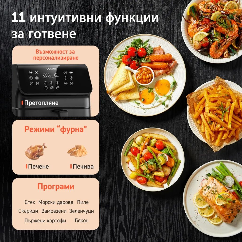 Фритюрник с горещ въздух Cosori Premium Air Fryer CP158-AF, 5.5L,