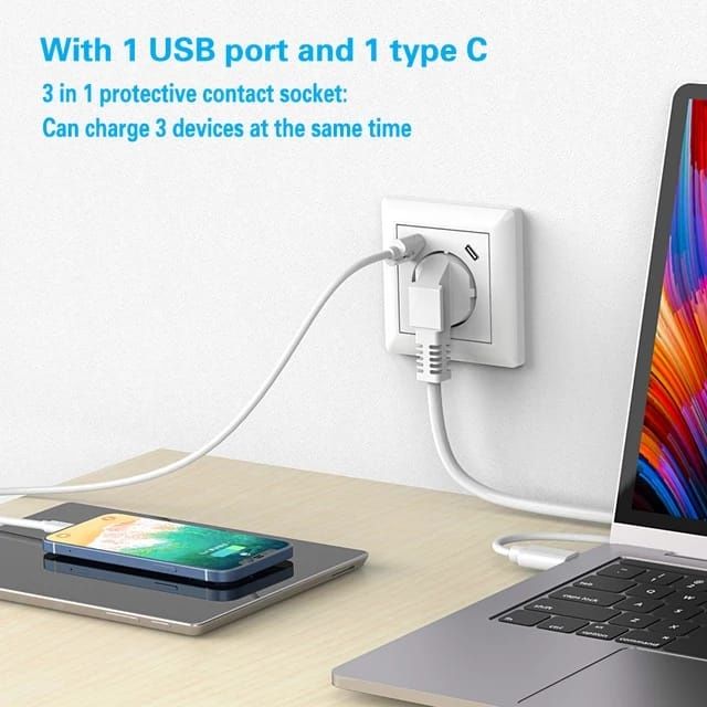 Priza pentru perete 3 in 1 (priza 220v+priza usb+priza usb - a)