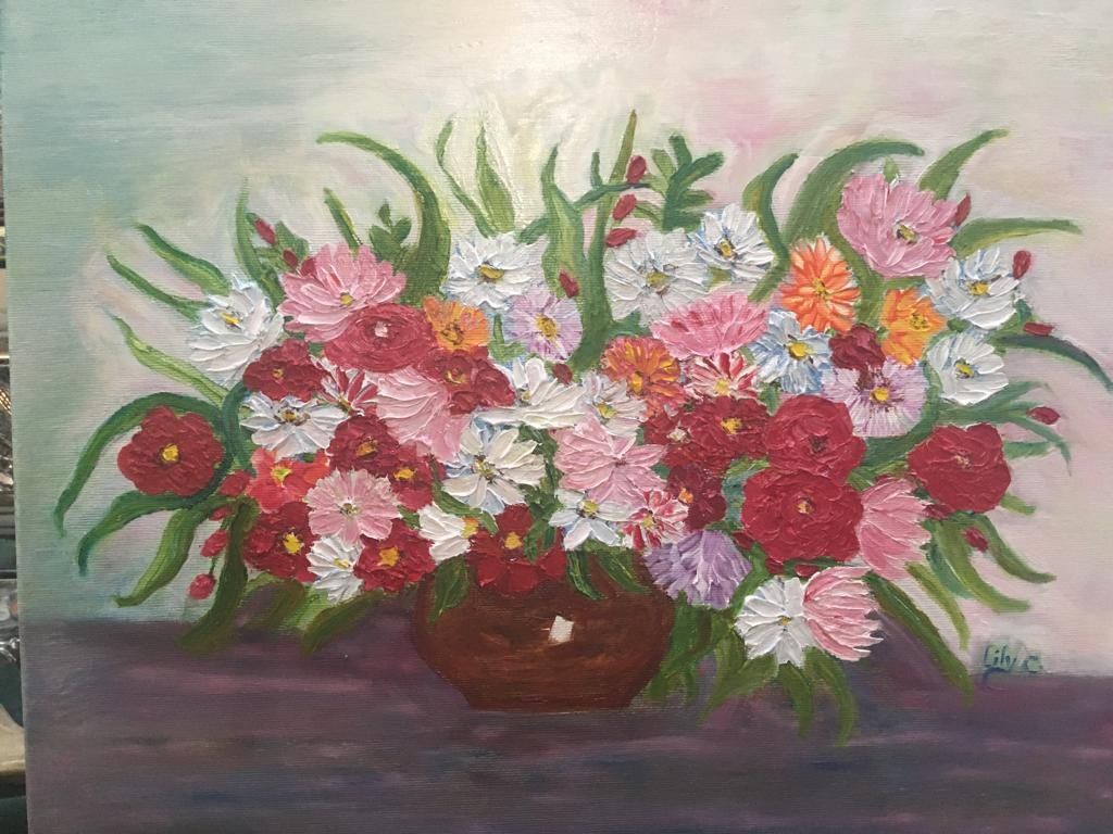 Pictura Buchet flori asortate în ulei 30×40 cm